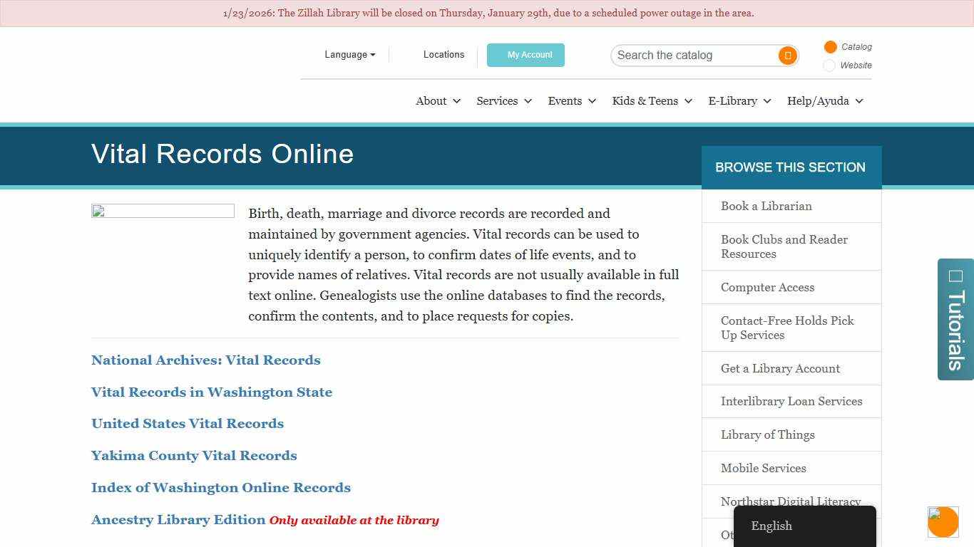Vital Records Online - Yakima Valley Libraries