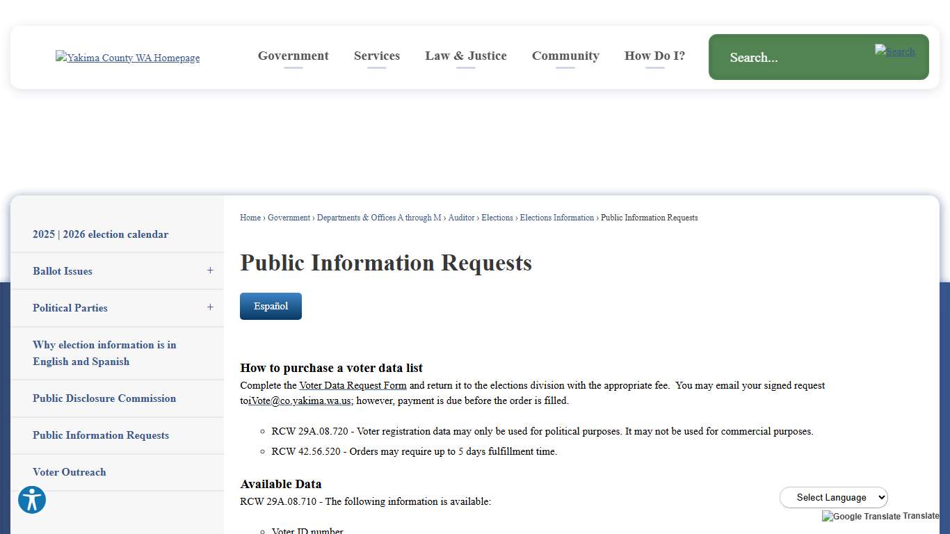 Public Information Requests Yakima County, WA